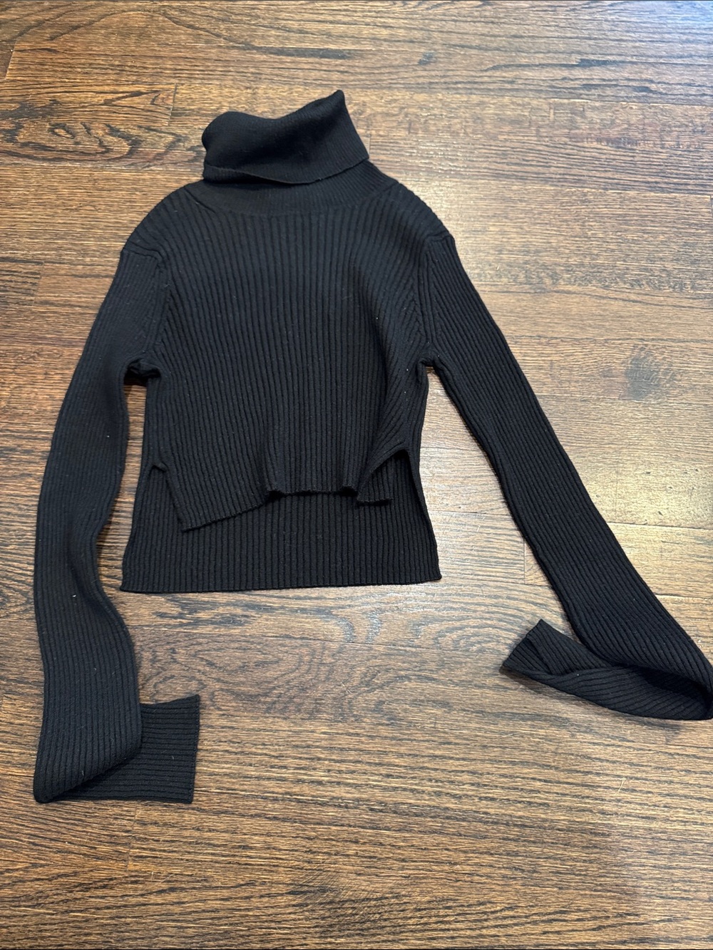 All Saints Black Ribbed Cropped Turtleneck Sweater